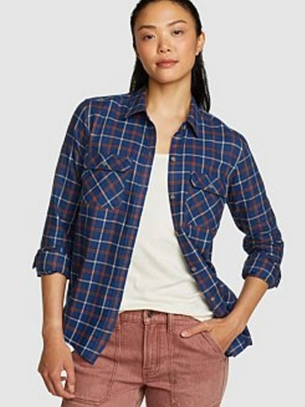 NWT Eddie Bauer | Firelight Flannel Shirt in Dusk Navy Blue Plaid | Size Medium